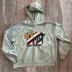 MTV Graphic Holiday Hoodie - Mint Green with Bow